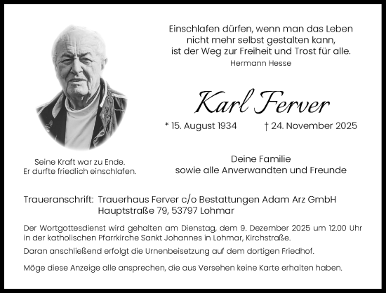 Anzeige von Karl Ferver von Kölner Stadt-Anzeiger / Kölnische Rundschau / Express