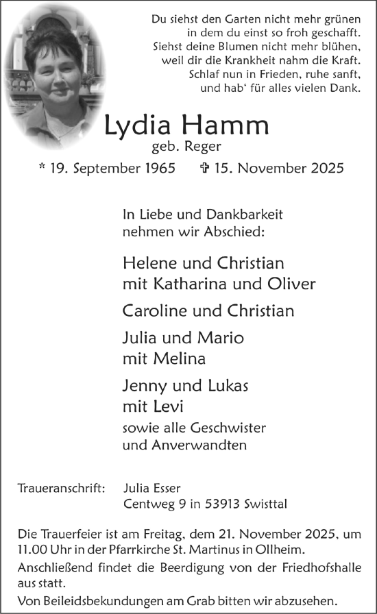 Anzeige von Lydia Hamm von  Schaufenster/Blickpunkt 
