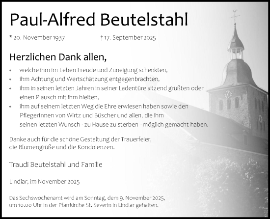 Anzeige von Paul-Alfred Beutelstahl von Kölner Stadt-Anzeiger / Kölnische Rundschau / Express