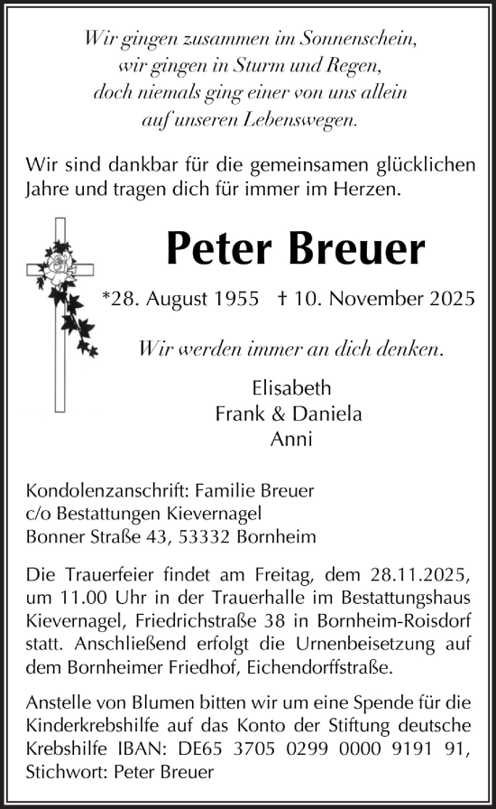 Anzeige von Peter Breuer von  Schaufenster/Blickpunkt  Schlossbote/Werbekurier 