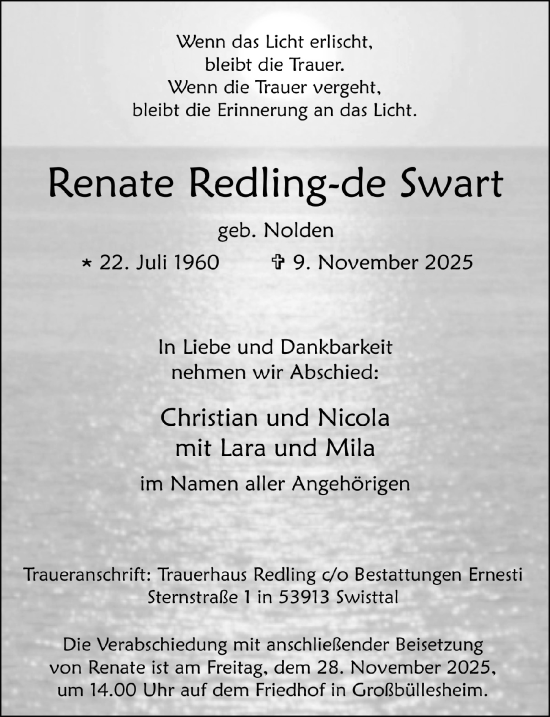 Anzeige von Renate Redling-de Swart von  Schaufenster/Blickpunkt 