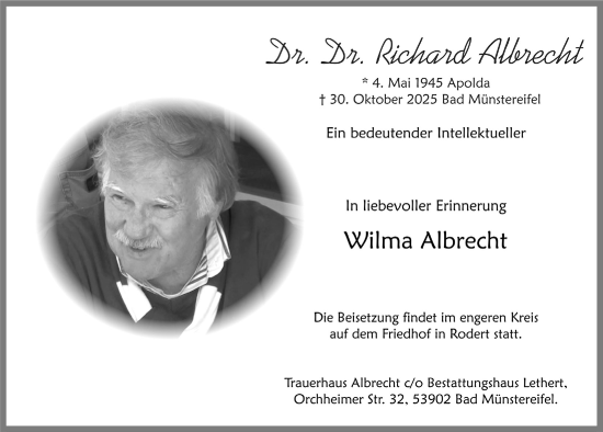 Anzeige von Richard Albrecht von  Blickpunkt Euskirchen 