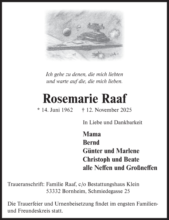 Anzeige von Rosemarie Raaf von  Schaufenster/Blickpunkt 