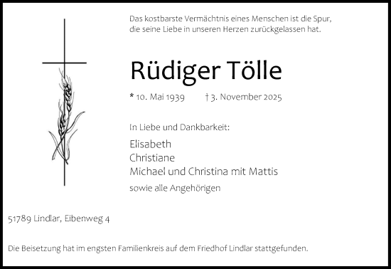 Anzeige von Rüdiger Tölle von Kölner Stadt-Anzeiger / Kölnische Rundschau / Express