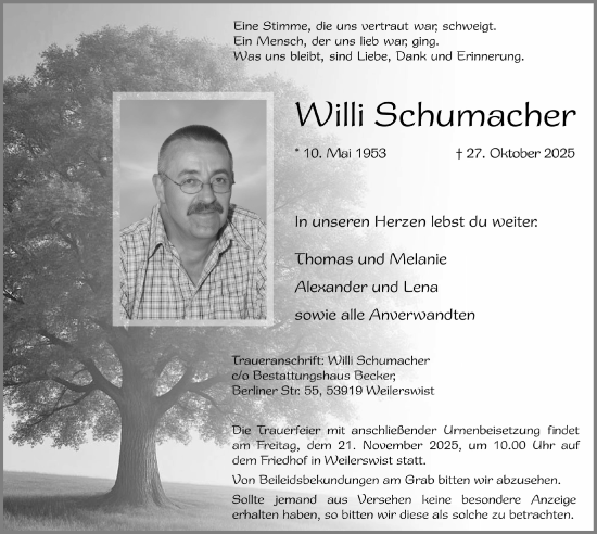Anzeige von Willi Schumacher von  Blickpunkt Euskirchen 