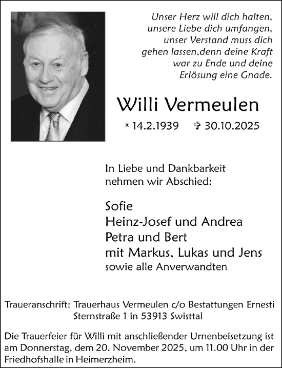 Anzeige von Willi Vermeulen von  Schaufenster/Blickpunkt 
