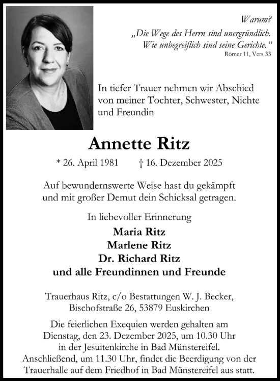 Anzeige von Annette Ritz von  Blickpunkt Euskirchen 