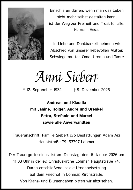 Anzeige von Anni Siebert von Kölner Stadt-Anzeiger / Kölnische Rundschau / Express