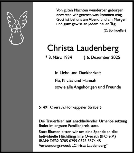 Anzeige von Christa Laudenberg von Kölner Stadt-Anzeiger / Kölnische Rundschau / Express