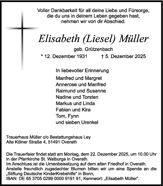 Anzeige von Elisabeth Müller von Kölner Stadt-Anzeiger / Kölnische Rundschau / Express