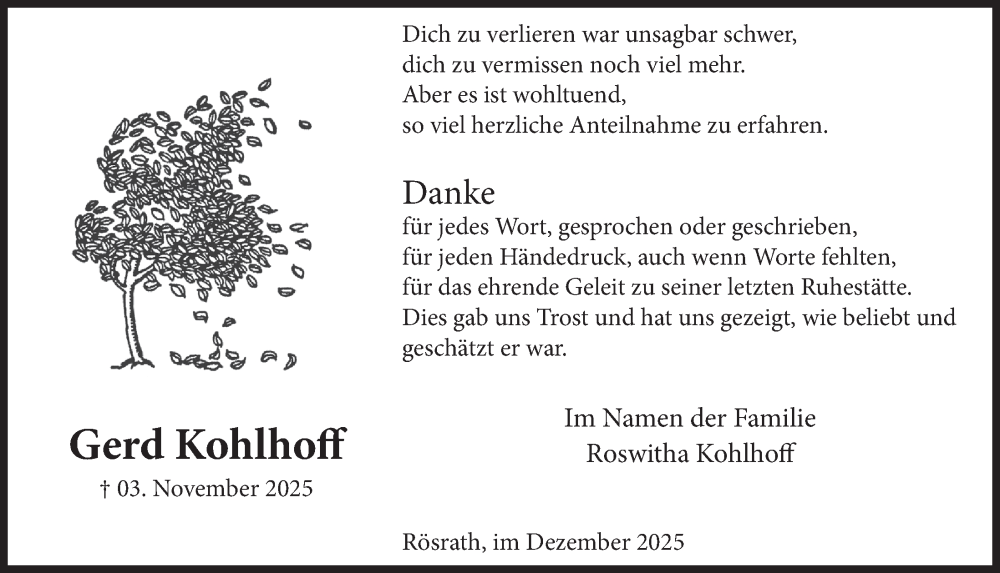  Traueranzeige für Gerd Kohlhoff vom 12.12.2025 aus  Bergisches Handelsblatt 