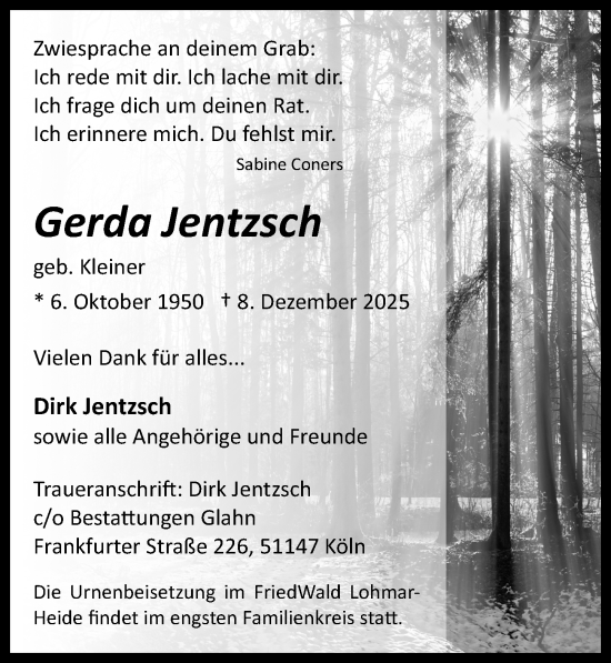 Anzeige von Gerda Jentzsch von  Bergisches Handelsblatt  EXPRESS - Die Woche 