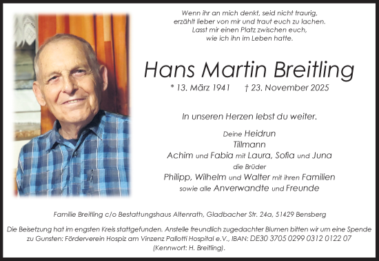 Anzeige von Hans Martin Breitling von Kölner Stadt-Anzeiger / Kölnische Rundschau / Express