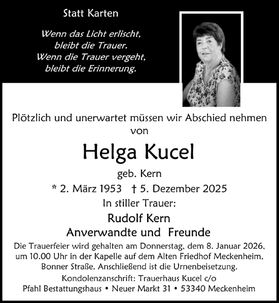 Anzeige von Helga Kucel von  Schaufenster/Blickpunkt 