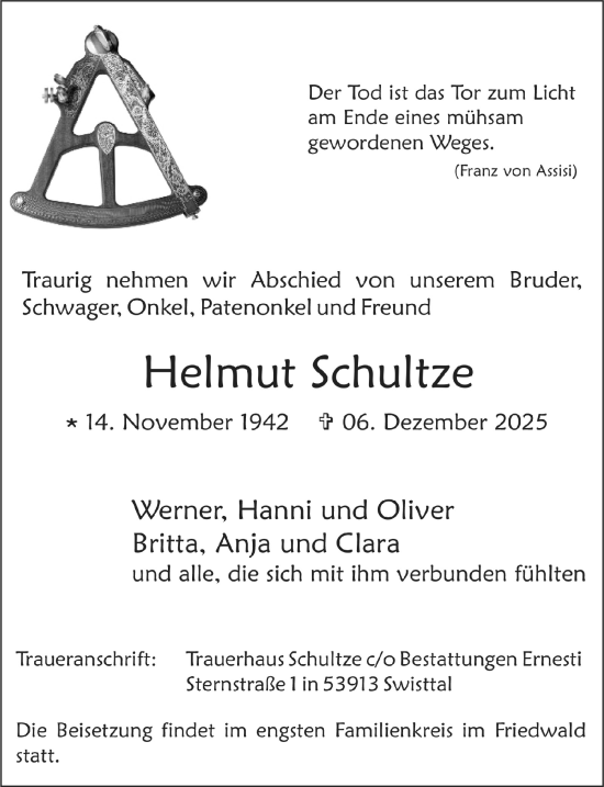 Anzeige von Helmut Schultze von  Blickpunkt Euskirchen 