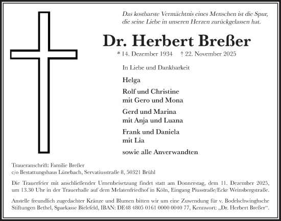 Anzeige von Herbert Breßer von  Schlossbote/Werbekurier 