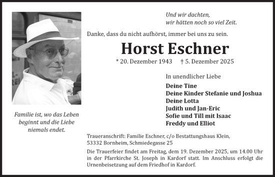 Anzeige von Horst Eschner von  Schlossbote/Werbekurier 