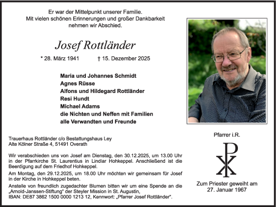 Anzeige von Josef Rottländer von Kölner Stadt-Anzeiger / Kölnische Rundschau / Express