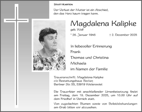 Anzeige von Magdalena Kalipke von  Blickpunkt Euskirchen 