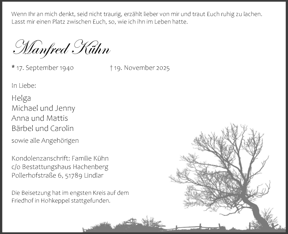  Traueranzeige für Manfred Kühn vom 13.12.2025 aus Kölner Stadt-Anzeiger / Kölnische Rundschau / Express