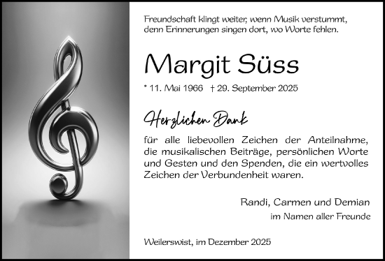 Anzeige von Margit Süss von  Blickpunkt Euskirchen 