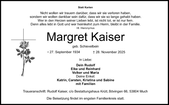 Anzeige von Margret Kaiser von Kölner Stadt-Anzeiger / Kölnische Rundschau / Express