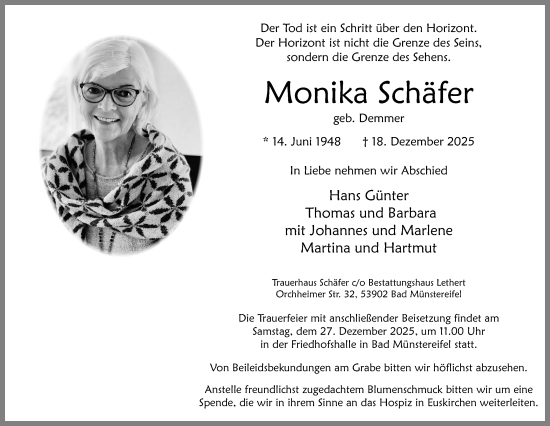 Anzeige von Monika Schäfer von Kölner Stadt-Anzeiger / Kölnische Rundschau / Express
