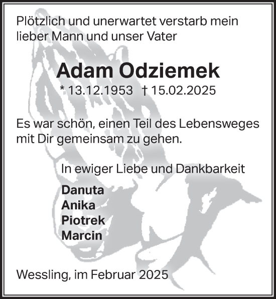 Anzeige von Adam Odziemek von  Schlossbote/Werbekurier 