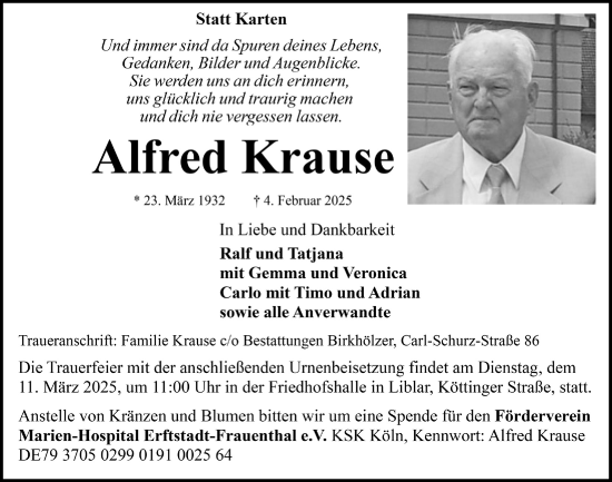Anzeige von Alfred Krause von  Werbepost 