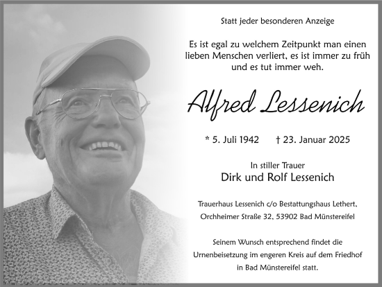 Anzeige von Allred Lessenich von  Blickpunkt Euskirchen 