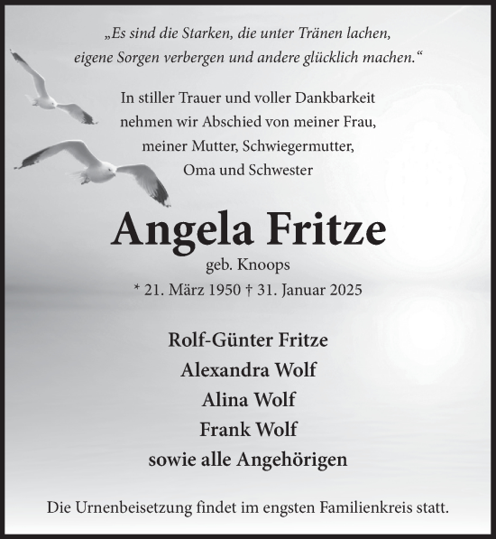 Anzeige von Angela Fritze von  Schlossbote/Werbekurier 