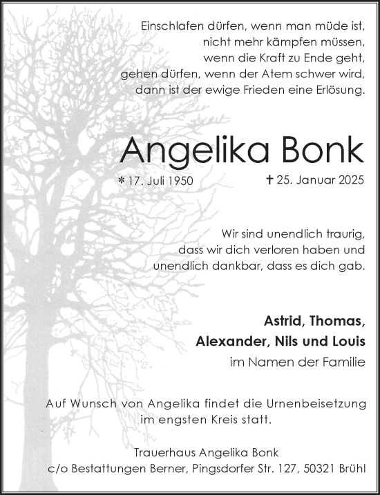Anzeige von Angelika Bonk von  Schlossbote/Werbekurier 