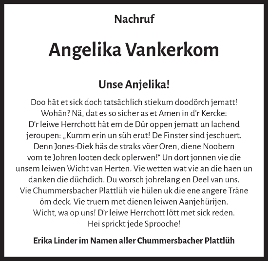 Anzeige von Angelika Vankerkom von  Anzeigen Echo 