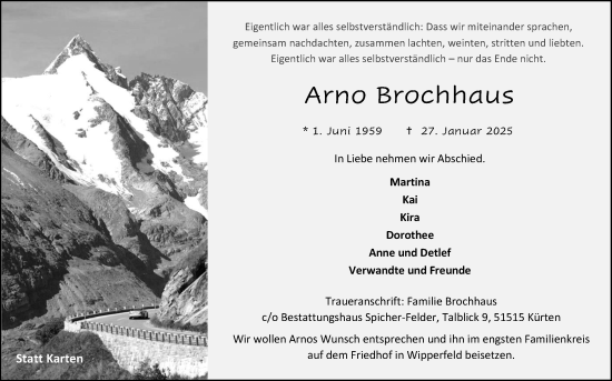 Anzeige von Arno Brochhaus von Kölner Stadt-Anzeiger / Kölnische Rundschau / Express