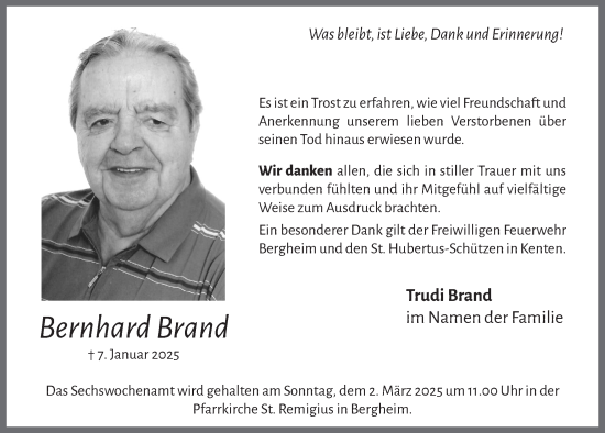 Anzeige von Bernhard Brand von  Werbepost 
