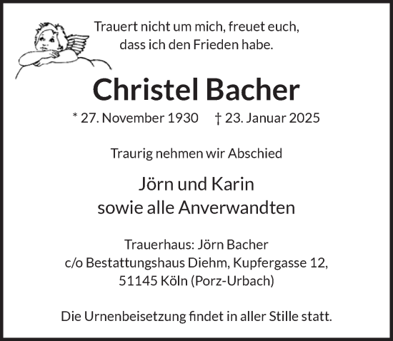 Anzeige von Christel Bacher von  EXPRESS - Die Woche 