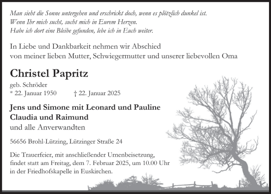 Anzeige von Christel Papritz von  Blickpunkt Euskirchen 
