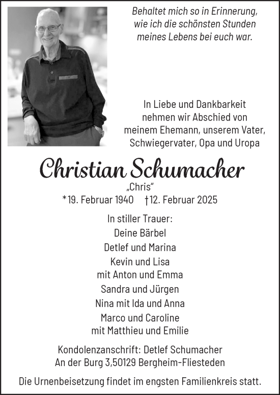 Anzeige von Christian Schumacher von  Werbepost 
