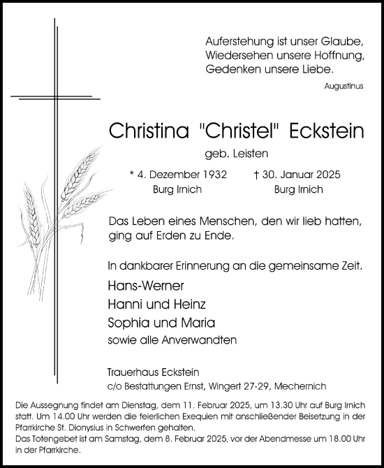 Anzeige von Christina Eckstein von  Blickpunkt Euskirchen 