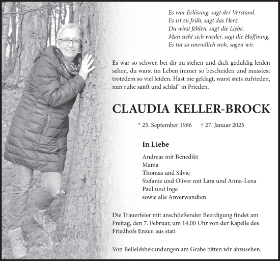 Anzeige von Claudia Keller-Brock von  Blickpunkt Euskirchen 