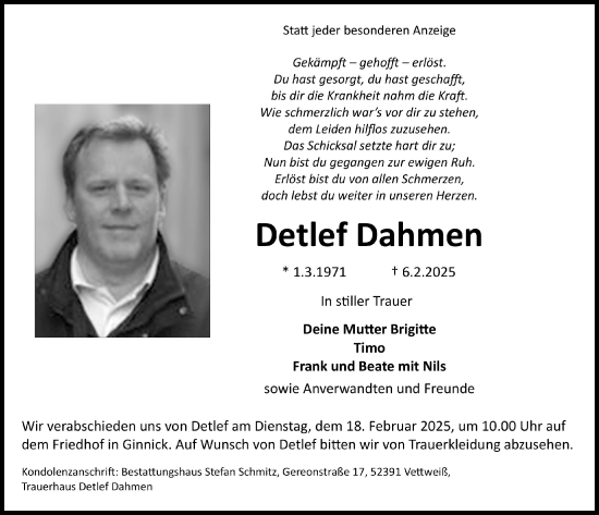 Anzeige von Detlef Dahmen von  Blickpunkt Euskirchen 