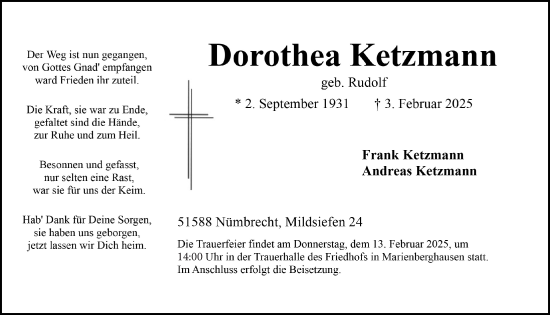 Anzeige von Dorothea Ketzmann von  Lokalanzeiger 