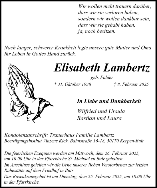 Anzeige von Elisabeth Lambertz von  Werbepost 