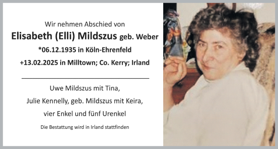 Anzeige von Elisabeth Mildszus von  Blickpunkt Euskirchen 