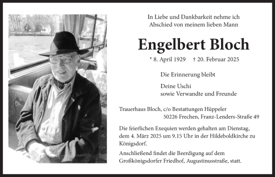 Anzeige von Engelbert Bloch von  Wochenende 