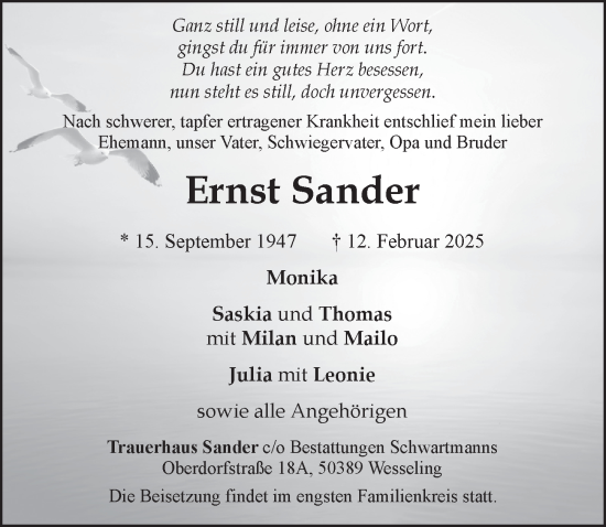 Anzeige von Ernst Sander von  Schlossbote/Werbekurier 