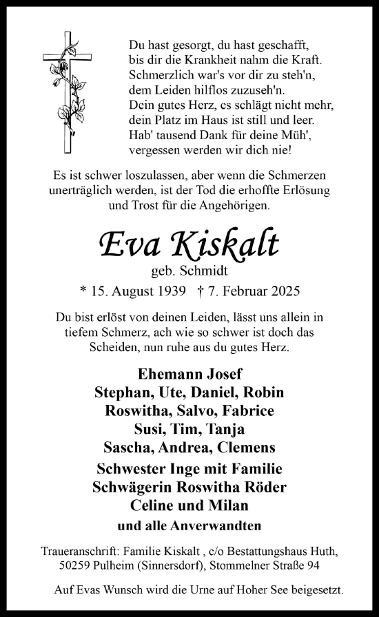 Anzeige von Eva Kiskalt von  Wochenende 
