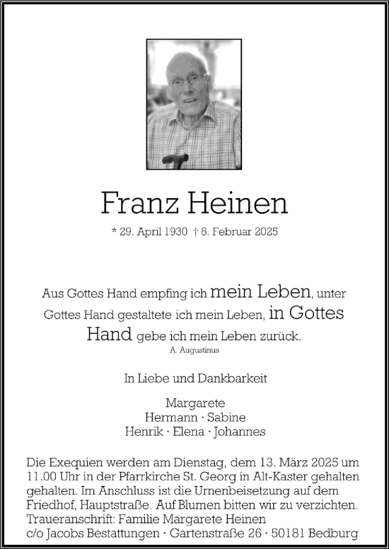 Anzeige von Franz Heinen von  Werbepost 