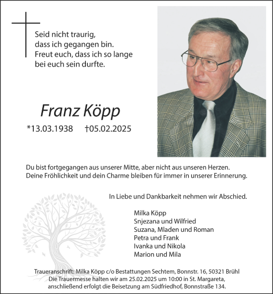Anzeige von Franz Köpp von  Schlossbote/Werbekurier 