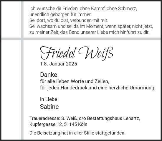 Anzeige von Friedel Weiß von  EXPRESS - Die Woche 
